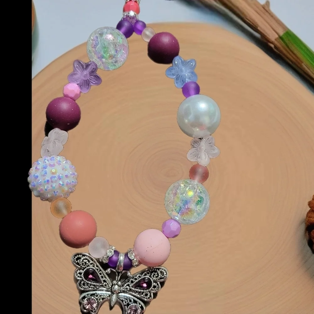Charming Butterfly Kids Bracelet with Pink and Purple Beads